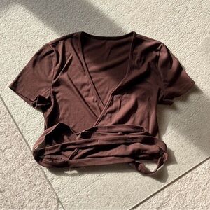 Brown V-Neck Wrap Top